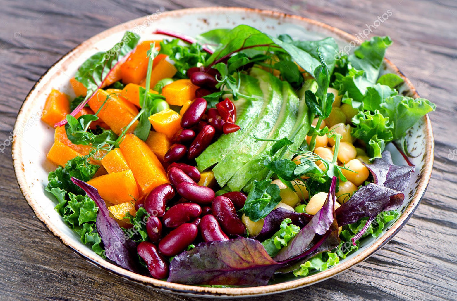 Healthy vegetarian nourishment bowl.  Balanced diet. Healthy food concept